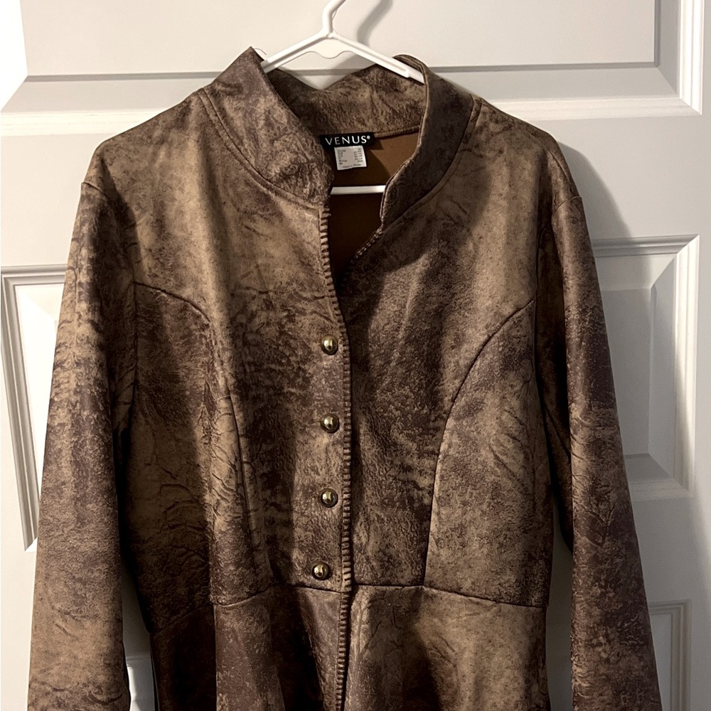 Wester Style Faux Leather asymmetrical coat